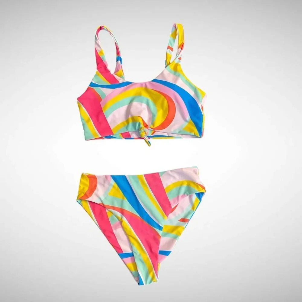 New Womens Zaful Two Piece High Waisted Tankini Bikini Swimsuit Multicolor -L(8)
